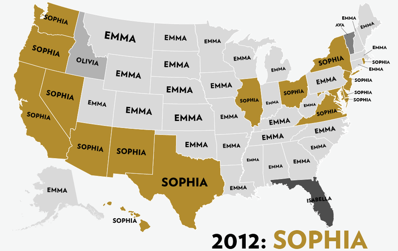 Illustration for article titled Map: Six Decades of the Most Popular Names for Girls, State-by-State
